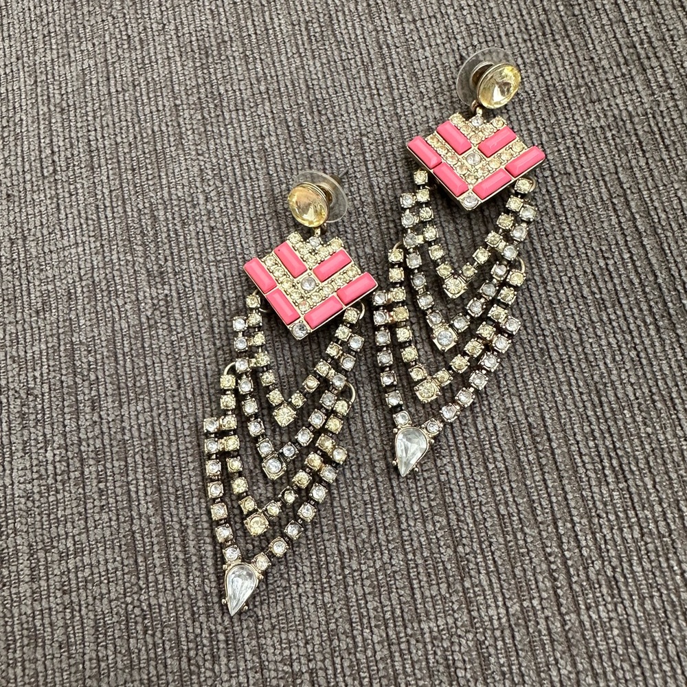Chevron dangle chandelier earrings pink boho